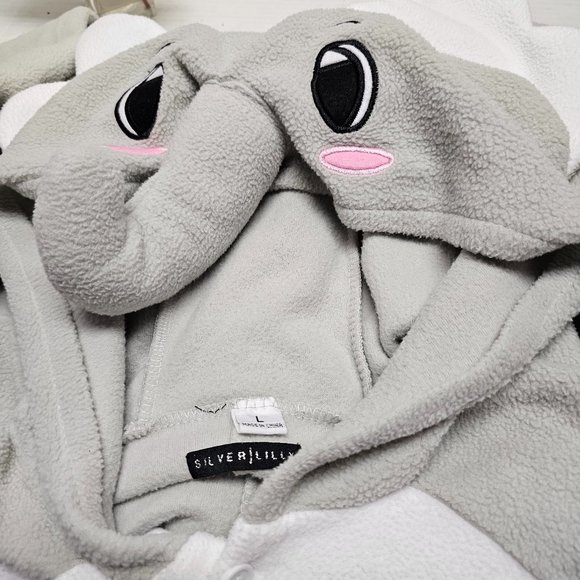 Silver Lilly Unisex Adult Pajamas Plush 1 Piece Cosplay Elephant Animal Costume - Picture 1 of 7